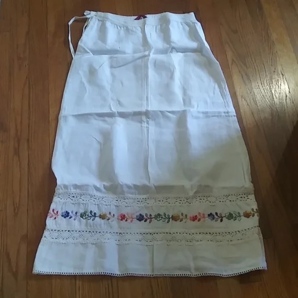 Johnny Was midi skirt Boho Linen Embroidered Floral Maxi Skirt